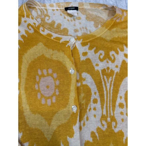 J.Crew Sweaters - J.Crew Yellow Ikat Medallion Silk Linen Cardigan Sweater‎ Large Womens RN77388